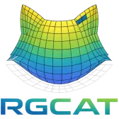 RGCAT — a formed sheet-metal surface rendered as a coloured mesh above the
wordmark